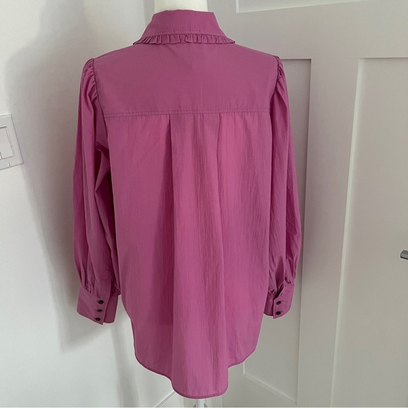 NWOT GANNI Cotton Puff Sleeve Shirt Size 40 (8/10) Pink Button Up Blouse Top*Y24 - Picture 4 of 7
